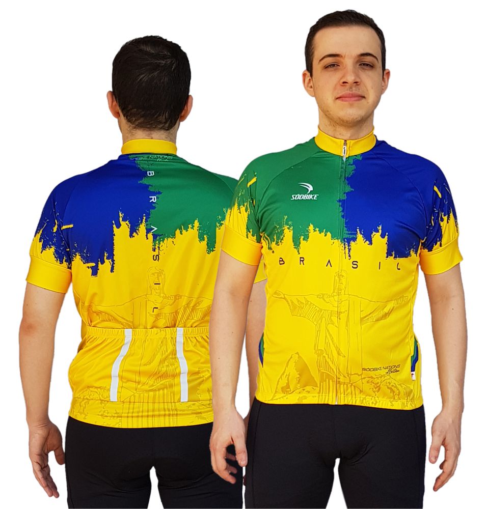 CAMISA CICLISMO MASCULINA BRASIL SÓDBIKE, PROTEÇÃO SOLAR 20, ZIPER FULL