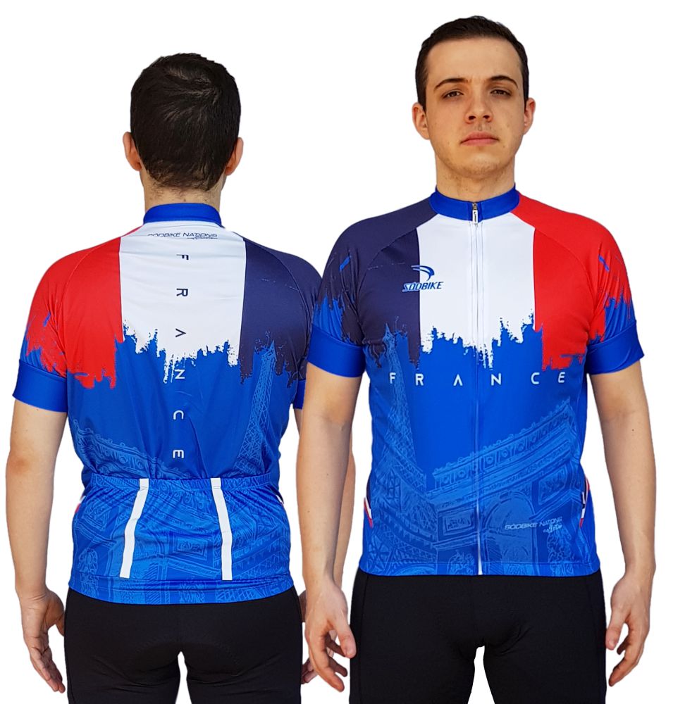 CAMISA CICLISMO MASCULINA FRANÇA SÓDBIKE, PROTEÇÃO SOLAR 20, ZIPER FULL