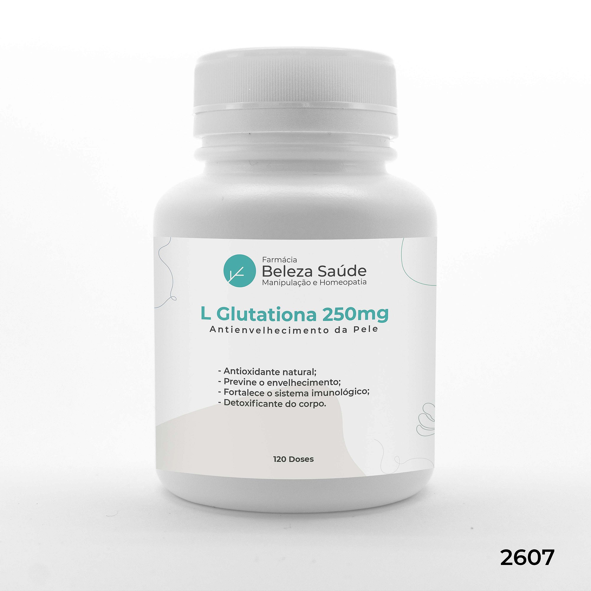 L Glutationa 250mg - Glutathione Gluta Antioxidante  Antienvelhecimento da Pele - 120 doses