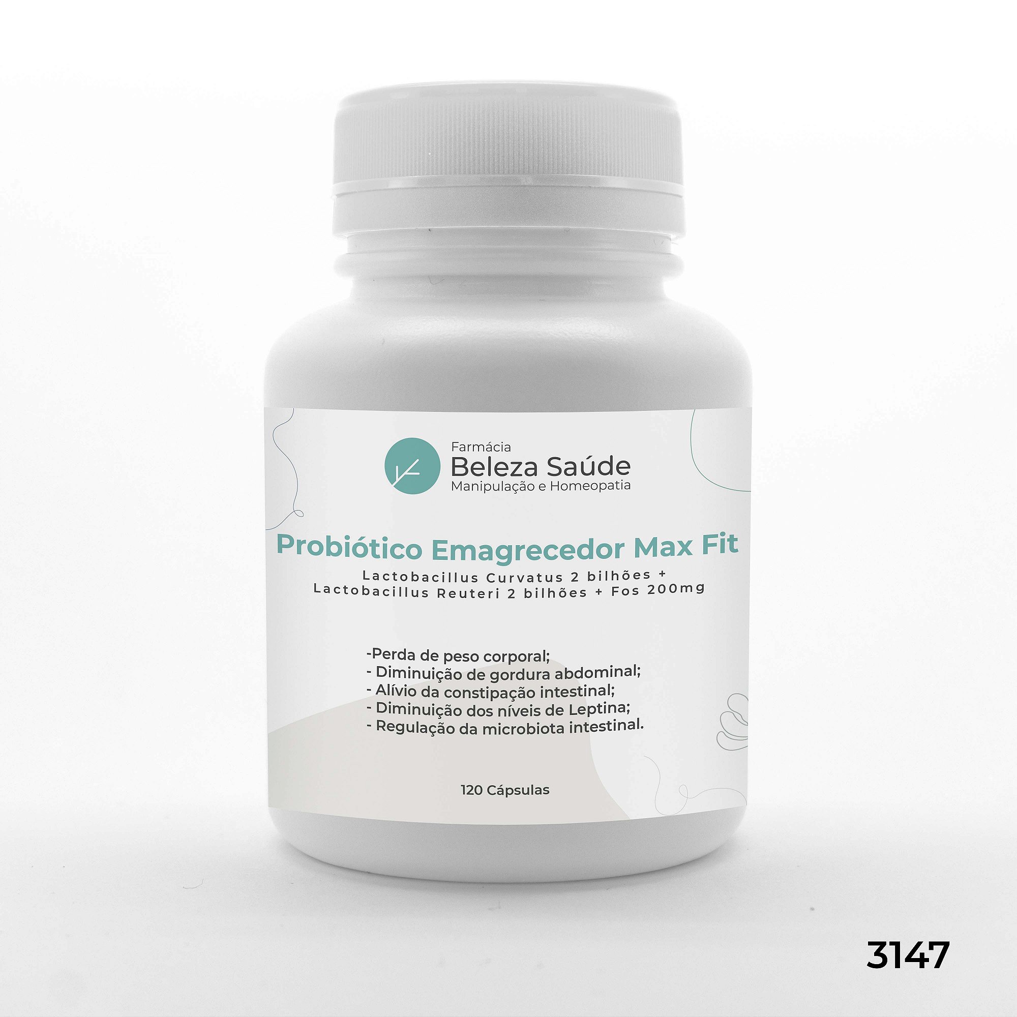 Probiótico Emagrecedor Max Fit : Lactobacillus Curvatus 2 bilhões + Lactobacillus Reuteri 2 bilhões + Fos 200mg - 120 Cápsulas