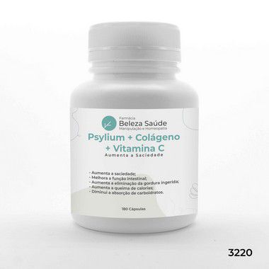 Psyllium + Colágeno + Vitamina C - Aumenta a Saciedade - 180 Cápsulas