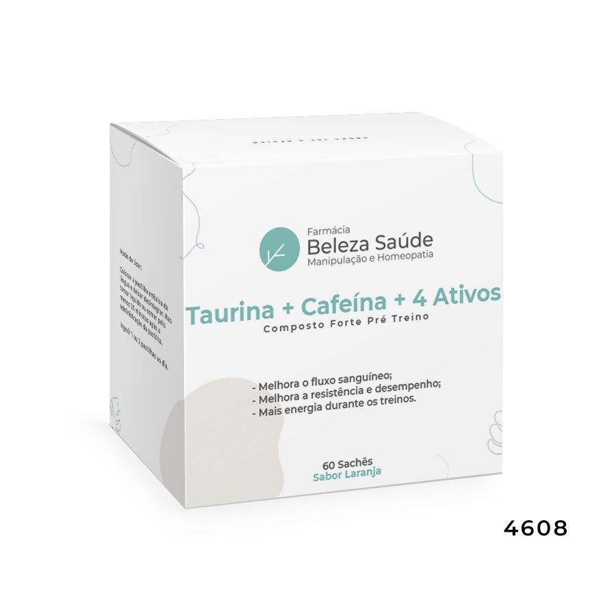 Taurina + Cafeína + 4 Ativos - Composto Forte Pré Treino