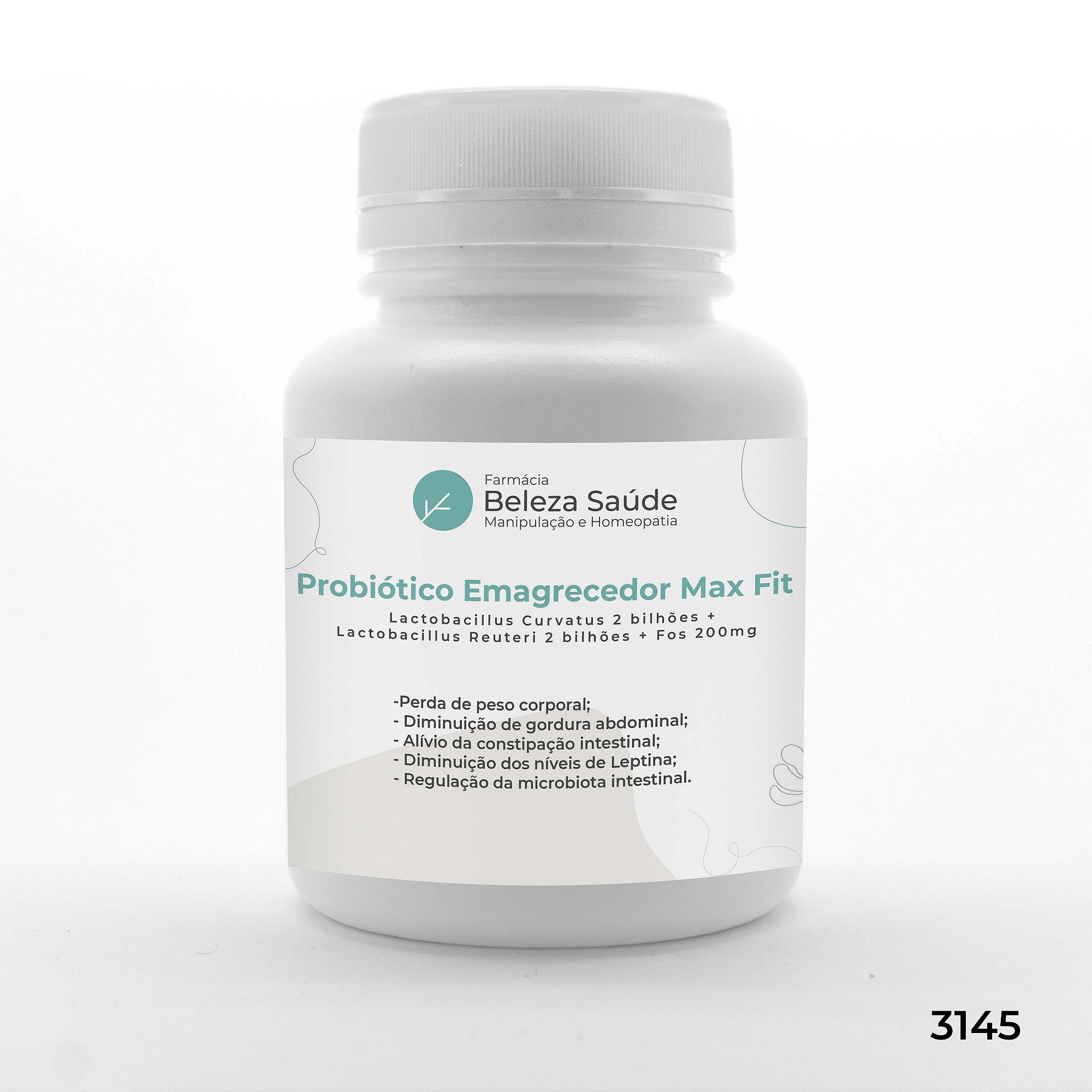 Probiótico Emagrecedor Max Fit : Lactobacillus Curvatus 2 bilhões + Lactobacillus Reuteri 2 bilhões + Fos 200mg