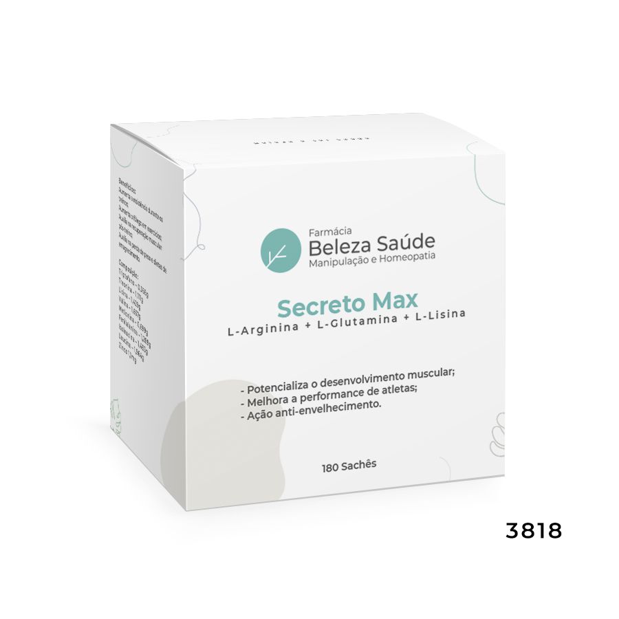 Secreto Max : Sachês com L-Arginina 1200mg + L-Glutamina 1200mg +  L-Lisina 1200mg  - 180 doses