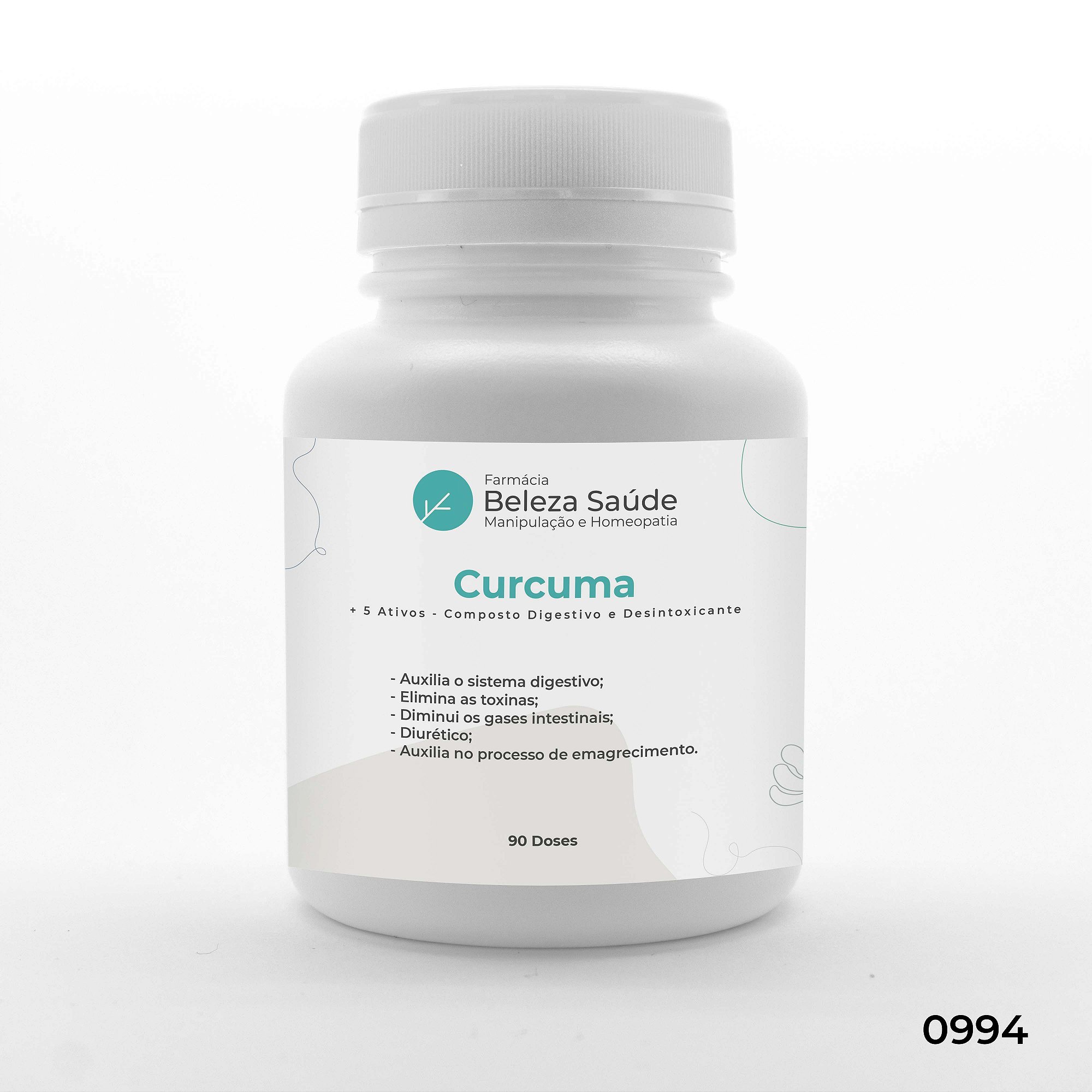 Curcuma + 5 Ativos - Composto Digestivo e Desintoxicante - 90 doses