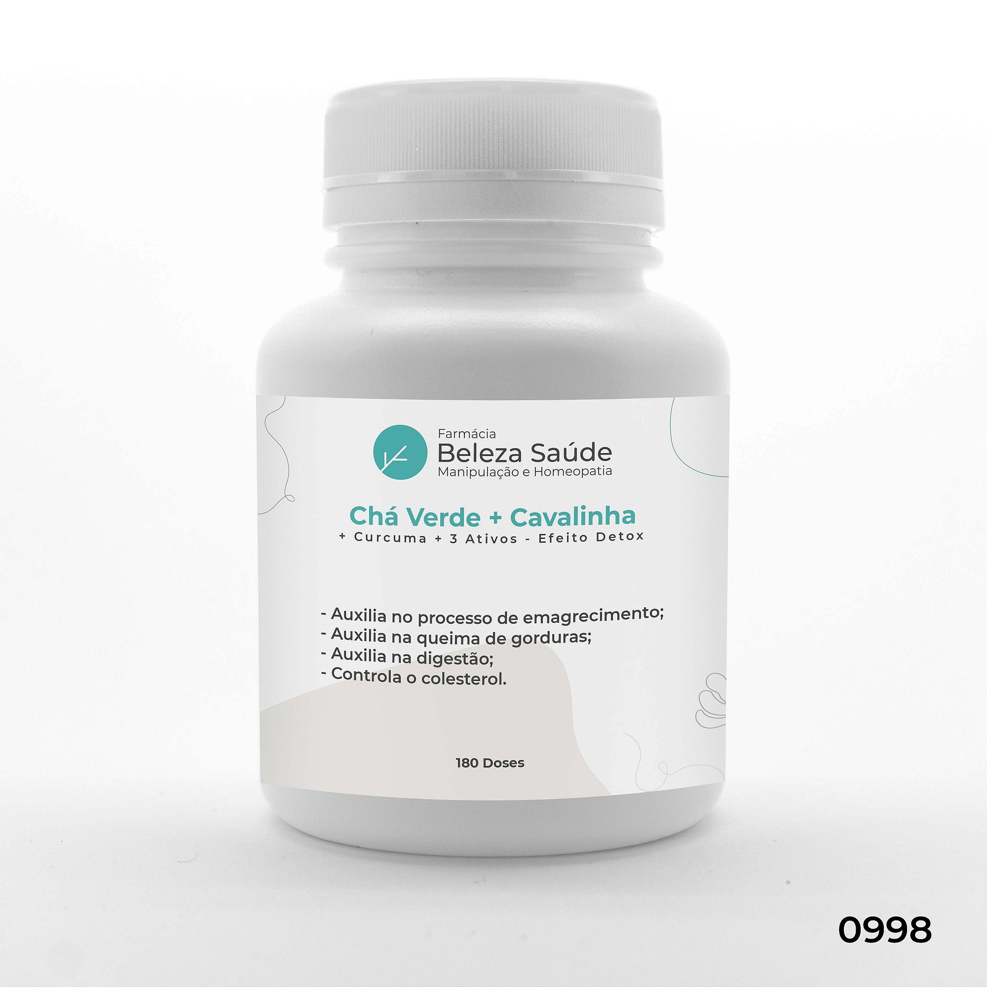 Chá Verde + Cavalinha + Curcuma + 3 Ativos - Efeito Detox - 120 doses