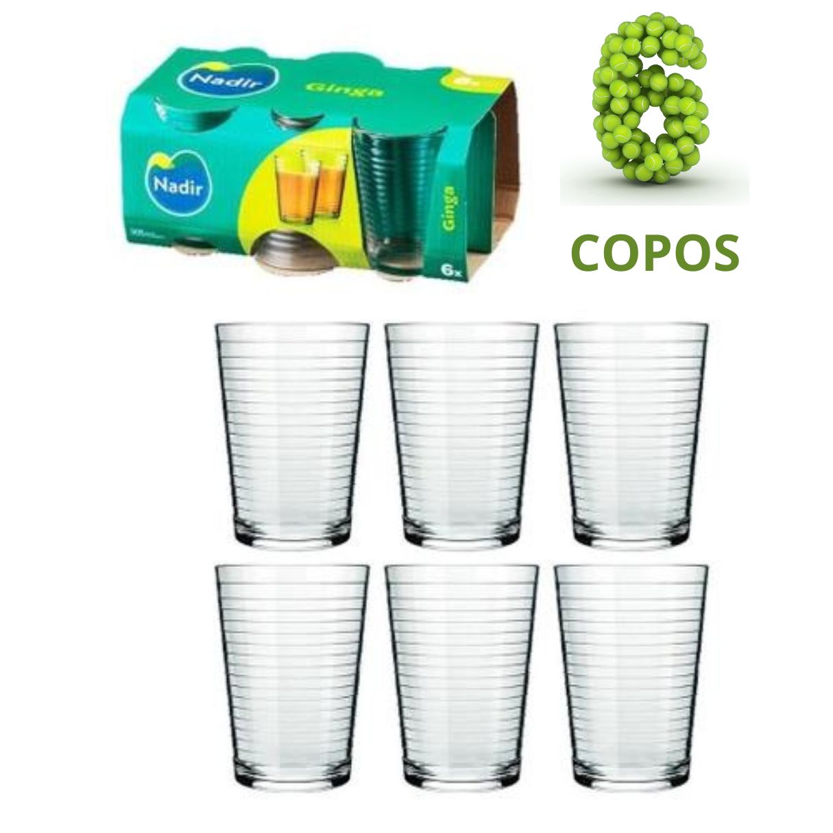 Jogo de Copos de Vidro Nadir Ginga com 6 Unidades de 265ml