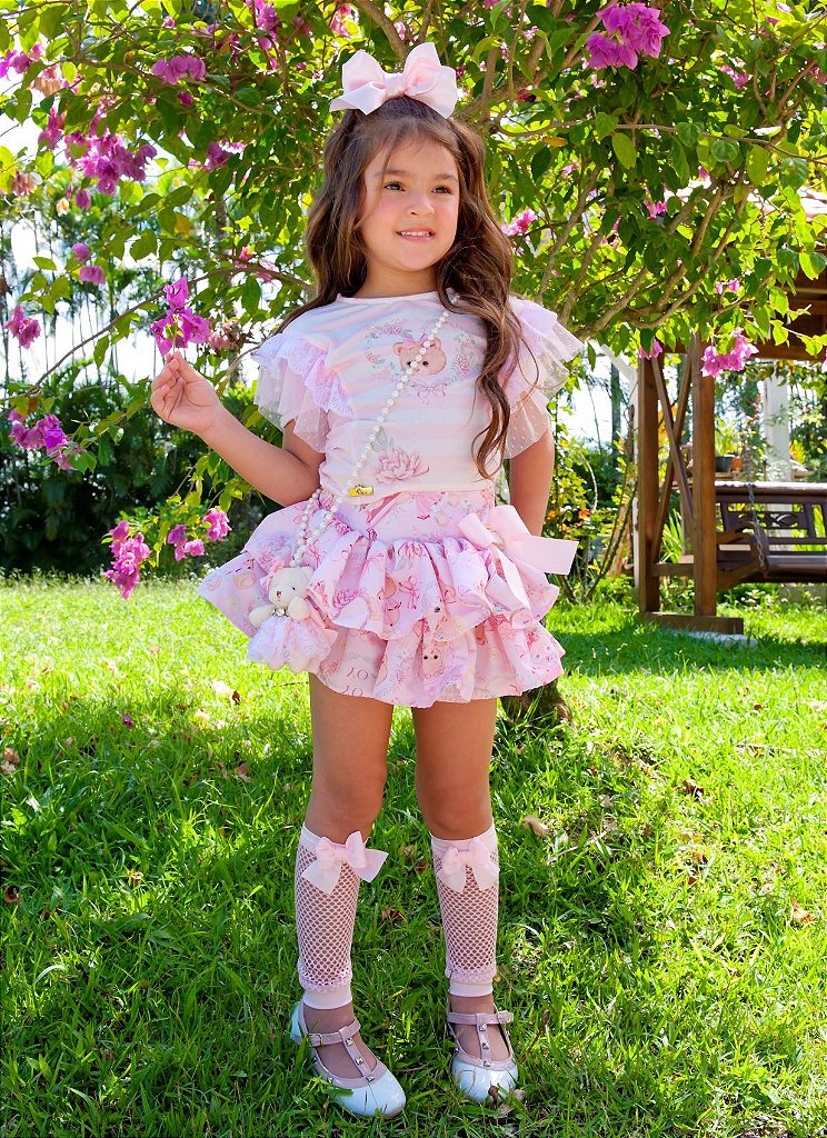 Cantinho Moda Kids Conjunto Infantil Blusa e Saia Floral Rosa Menina - Loja  Cantinho Moda Kids as melhores marcas de roupas infantil, bebê, crianças