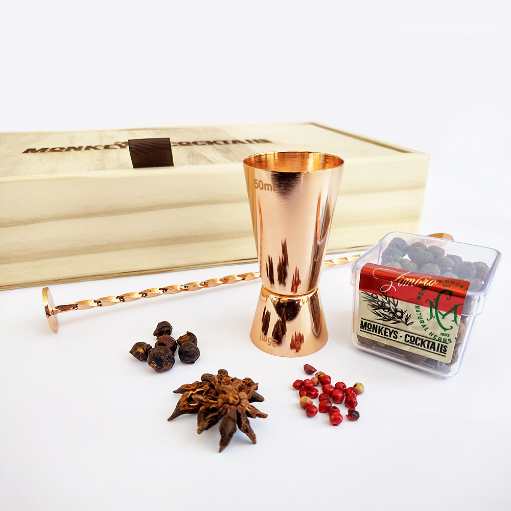 Gin Box Monkeys Cocktails com 08 especiarias em Madeira +