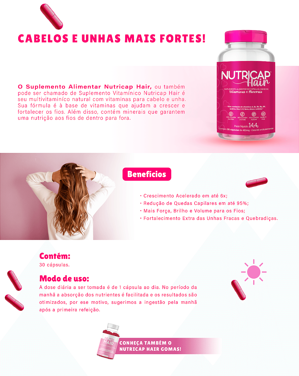 Kit MultiVitaminico Nutricap Hair 360 caps Tratamento 360 dias