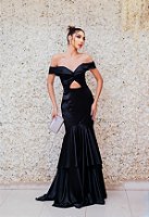 VESTIDO PRETO OMBRO A OMBRO EM CAMADAS COM DECOTE VAZADO Closet
