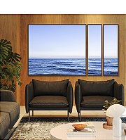 Trio de Quadros Estilizados Mar Azul Sereno Céu Limpo Oceano Canvas Moldura