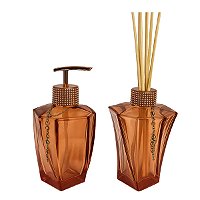 Kit Para Banheiro Saboneteira e Difusor  De Vidro Laranja 280ml