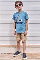 Conjunto Luc.boo Camiseta Barco Bordado e Bermuda Infantil 4 ao 12
