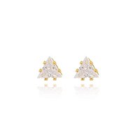 ￼Brinco pequeno triângulo com pedra de zircônia folheado a ouro 18k