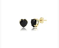 Brinco base de coração com pedra preta de zircônia preta folheado a ouro 18k