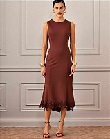 Vestido Midi Renda Guipire Barra