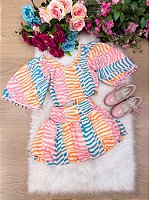 Conjunto Blusa Infantil Menina Saia Balonê Rosa Bebe