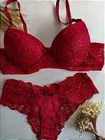 Compre Conjunto Lingerie Vermelho Jardin aqui na Lingerie Artesanal, Aglaia