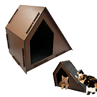 Casa de Gato Grande Marrom Toca para Felinos com Arranhador para Gatos Pet Lateral em MDF