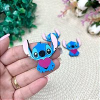 Aplique de Acrílico Stitch Com Coração Rosa - Unidade