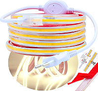 Mangueira LED COB 18W 8MM AC 220V Branco Morno 4000k Corte 50cm + 01 Conector Direto Na Energia 220V