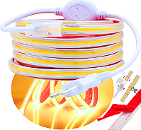 Mangueira LED COB 18W 8MM AC 220V Branco Quente 3000k Corte 50cm + 01 Conector Direto Na Energia 220V