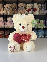 Urso pelúcia dois corações bege-34cm