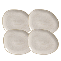 Jogo De Pratos De Sobremesa 22,5cm Kit 4 Peças Oval Orgânico Latte Cerâmica Porto Brasil