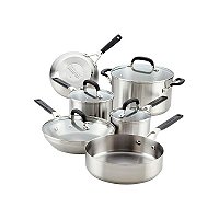 Conjunto de Panelas Kitchenaid 71017 em Aço Inoxidável Escovado - 10 Peças Indução