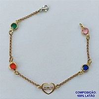 PULSEIRA PRONTO PARA O BANHO(CX96) - PULSEIRA COM CORAÇÃO AMOR E PEDRAS CRISTAIS COLORIDAS  TAMANHO 19CM - PESO TOTAL 2,7GR - BRU13649