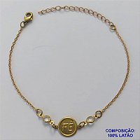 PULSEIRA PRONTA PARA O BANHO - PULSEIRA COM STRASS E PINGENTE REDONDO FÉ - TAMANHO 16CM + EXTENSOR - PESO TOTAL 1,7GR - BRU13668