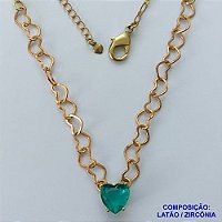 SHOCKER NO BRUTO PRONTO PARA BANHO - SHOCKER COM CORRENTE CORAÇÃO E PINGENTE EM ZIRCÔNIA CORAÇÃO VERDE 10MM COM BASE EM ALTA FUSÃO - TAMANHO: 40CM + EXTENSOR - PESO: 5,3GR -  BRU13733