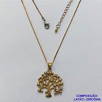 GARGANTILHA NO BRUTO PRONTA PARA BANHO - CORRENTE VENEZIANA 45CM + EXTENSOR COM FECHO LAGOSTA - PINGENTE ''ALTA FUSÃO'' ÁRVORE DA VIDA CRAVEJADO EM ZIRCÔNIAS 26MM - PESO 5GR -  BRU14332