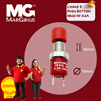 Chave Interruptor Pushbutton 18533 Unipolar NF - Vermelho - - Disfer