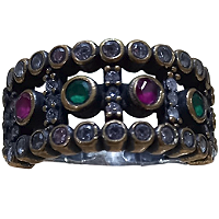 Anel Turco Prata 925 e Bronze Caminho Rubi Verde Cristal No. 21