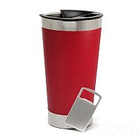 COPO TÉRMICO PARA DTF-UV AÇO INOX VERMELHO FOSCO C/TAMPA E ABRIDOR 473ML