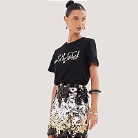 BLUSA COLCCI MANGA CURTA T-SHIRT PRETA FEMININA