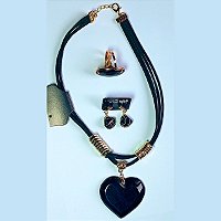 Colar feminino, HM Bijuterias, com Brincos e Anel, HM101