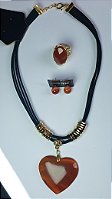 Colar feminino, HM Bijuterias, com Anel e Brincos. HM102