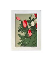 SERIGRAFIA ROSAS VERMELHAS, BEGE E FUNDO VERDE COM MOLDURA
