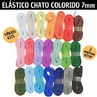 8 MTS no Kits de Cores -  Elástico Chato Colorido 7mm para Artesanato - 2 metros p/COR