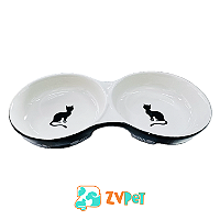 Comedouro Porcelana Duplo Preto 2x150m