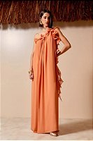Vestido Longo Babado Ombro