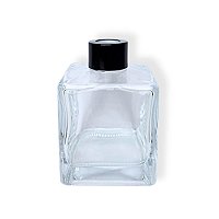 Frasco de vidro para difusor - Quadrado 200ml (Tampa Preta)