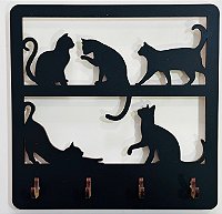 Porta Chaves Decorativo Quadrado de Gatos em MDF
