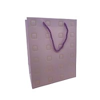 Sacola de Papel para Presente Quadrados Almofadados - Lilás - 23x18x10cm - 1 unidade - Rizzo