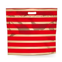 Sacola Metalizada com Zip - 46x43x5cm - Listrado Vermelho/Dourado - 1 unidade - Cromus - Rizzo