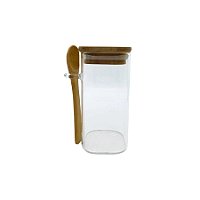 Pote De Vidro Hermético Com Tampa E Colher De Bambu - 6x15,5cm - 420ml - 1 unidade - Rizzo