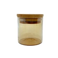Pote de Vidro Âmbar Hermético com Tampa de Bambu - 6x6cm - 100ml - 1 unidade - Rizzo